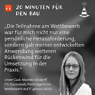 © RKW Kompetenzzentrum Porträtfoto von Mareike Otzdorff mit Zitat: Die Teilnahme am Wettbewerb war für mich nicht nur eine persönliche Herausforderung, sondern gab meiner entwickelten Anwendung weiteren Rückenwind für die Umsetzung in der Praxis.