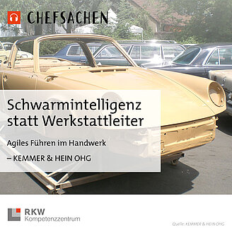 © Chefsachen-Podcast: RKW Kompetenzzentrum 2025 / Privat/Non-kommerziell Das Bild zeigt einen zu restaurierenden Porsche. Es illustriert die Podcast-Folge 53 aus der RKW-Podcast-Reihe "Chefsachen" mit dem Titel: „Fachkräftemangel strategisch anpacken: Agiles Führen im Handwerk“. Es geht um die KEMMER & HEIN OHG, die innovative Strategien gegen den Fachkräftemangel einsetzt.