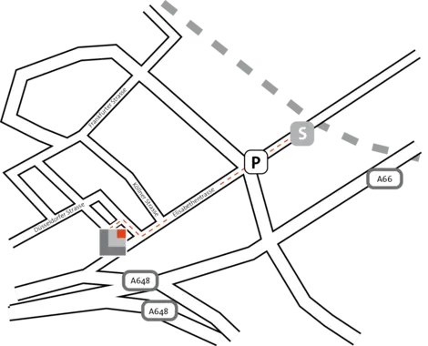 Fußweg von der S-Bahnhaltestelle "Eschborn Süd" zum RKW Kompetenzzentrum.